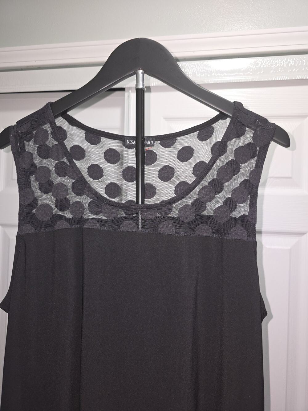 Nina Leonard Xl Little Black Dress, Polka Dot Mesh Top